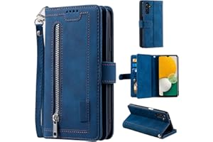 EYZUTAK Mobile Phone Case for Samsung Galaxy A54 5G, Flip Case, Leather Case, Zip, Magnetic Closure, Wallet with 9 Card Slots, Stand Funtion, Retro Matte Leather Case - Blue