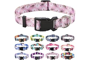 Mihqy Collier pour Chien, Motif Tendance avec Boucle à dégagement Rapide, Bohème, Fleur, Géométrique, Tribal Design, Collier Classique, pour Petits, Moyens et Grands Chiens(Petites Fleurs Blanches,L)