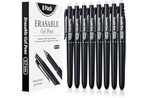 ‎KERIFI KERIFI Radierbarer Kugelschreiber Tintenroller Radierbar, 8 Schwarz Radierbarer Tintenroller, 0.7mm Kugelschreiber Radierbar, Radierbare Stifte, Radierstift, Kugelschreiber mit Radiergummi