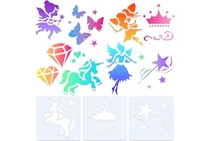 Yonality 8 stück schablonen malen für kinder, 15x15cm schablonen set mit feen, wiederverwendbar cartoon malschablonen aus kunststoff, für DIY handwerk scrabooking wanddekoration textilgestaltung