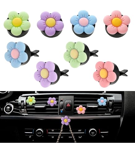 Clips De Ventilation Daisy Pour Voiture - Lot De 8 - Déco Intérieur Voiture Colorée - Convient à La Plupart Des Bouches D'aération - 7
