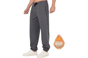 ineepor Jogging Bottoms Men's Cotton Thermal Thick Wide Jogging Bottoms Baggy Warm Fleece Lined Wide Gym Sports Trousers Winter Track Pants with Zip Pockets