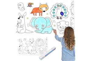 OFFCUP 3m Colouring Roll for Kids, Children's Drawing Paper, DIY Cut and Paste Painting for Toddlers (Animal World)