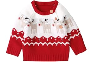 Geagodelia Carino Natale Maglioni Cappotto da Neonati Unisex Manica Lunga Pagliaccetti Lavorati a Maglia Tuta Renna Abiti Complessivi 0-18 Mesi da Bambini