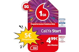 Vodafone Prepaid CallYa Start | 1 GB | 5 EUR Startguthaben | ohne Vertrag | 5G-Netz | Telefon- SMS-Flat | EU-Roaming