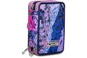 SEVEN SJ GANG STYLE JAM GANG Astuccio 3 ZIP - DOTCATTY GIRL Bambini e Ragazzi, Multicolore, 12,5 x 20 x 7 cm