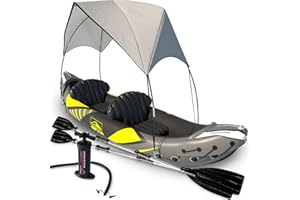 KEYSTONE PEAK KP Inflatable Kayak 2 Person with Sun Canopy (Detachable) + Kayaks for Adults + 3rd Seat for Dog/Child + Waterproof Phone Bags + Adjustable Seats + Backrests & More + New