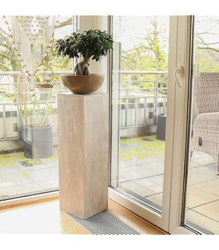 Oriental Galerie Säule Holzsäule Dekosäule Podest Ständer Sockel Blumenständer Holz Weiß/Whitewash mittel 75 cm Küche, Haushalt & Wohnen