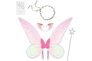 GUGATAD Ali di Fata Set,Ali da Fata, Fairy Wings Ali da Principessa,Includere Orecchie da Elfo,Brillantini Viso etc,Ali Fata Donna Principessa Adulto Bambini per Carnevale Feste Compleanno Cosplay(Rosa)