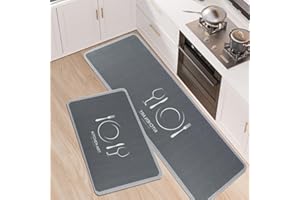 LY4U Kitchen Floor Mats Non Slip Washable, 2 Pieces Water Absorbent Kitchen Rug Sets, 43x75+43x120cm Kitchen Runners, Grey