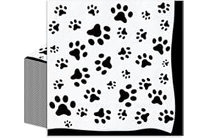 JarThenaAMCS 100 Sheets Paw Print Napkins White Black Cocktail Paper Napkins Cute Disposable Beverage Napkins for Dog Pet Animal Party Drink Table Decor Supplies