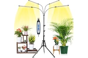 wolezek Lámpara para plantas de espectro completo, lámpara LED de crecimiento con soporte, luz para plantas, trípode ajustable, temporizador 4/8/12H, 3 modos y 10 niveles de brillo, controlador RF