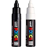 Posca Uni PC-7M Marker Sanat Kalemi - B&uuml;y&uuml;k Mermi Ucu - 4,5-5,5 mm U&ccedil; - [2'li Paket] - Siyah ve Beyaz