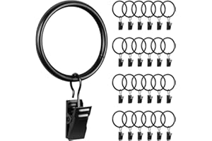 Caianwin 25 Stück Vorhangringe Metall Gardinenringe mit Clips 32mm Innendurchmesser Curtain Rings für Stange Fenster Tür Duschvorhang Wäscheleine(Schwarz)