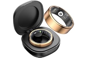 DekeFit Anillo Inteligente Hombre Mujer con Estuche de Carga, para Monitorear el Sueño/Pulsometro/SpO2, 100+ Modos Deportivos IP68 Impermeable Smart Ring Activity Tracker Android iOS, Tamaño 12, Oro