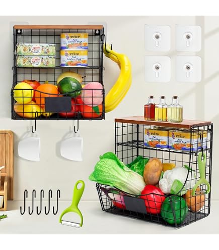Ezprotekt Stapelbarer Obstkorb Metall Schwarz  Wandmontage Oder Tisch,  Aufbewahrung Fr Obst, Gemse, Kartoffeln