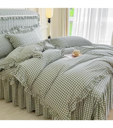 Housse de Couette 240x220 Housse de Couette À Rayures Vertes 3 Pièces Parure de Lit À Volants Blancs de Style Simple Housse de Couette À Volants Géométrique Moderne pour Filles Ferme Douce Housse de Couette 240x220 Housse de Couette À Rayures Vertes 3 Pièces Parure de Lit À Volants Blancs de Style Simple Housse de Couette À Volants Géométrique Moderne pour Filles Ferme Douce