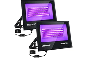 MEEKBOS Luce Nera UV, 2 Pezzi 60W Faretto UV LED con Spina, IP66 Impermeabile Faretto Ultravioletta,385-400nm Black light per Festa,Pittura Fluo,Poster Fluorescente,Bar,Halloween,Party,Discoteca