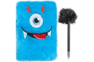 Mad Ally Kids Notebook A5 Notebook for Girls and Boys - Premium Paper Fluffy Notebook Perfect for Ideas, Sketches, and Doodling with Fluffy Pen | Ideal Present | 64 Pages | Blue Monster Design