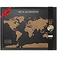 Splosh Small World Travel Maps. World Map Pin Board in Black, Wooden Frame. World Map Cork Board with 100 Pins in 2 Colours to Mark Your Past and Future Adventures. Framed World Maps for Wall. (Black)