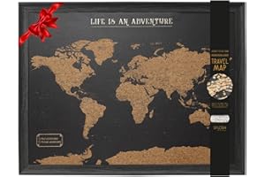 Splosh Framed Travel Map - Black Small Wooden Pin Board with 100 Pins. Travel Map Cork Board. Wooden World Map, Corkboard Map Travel Gift. Mark your fast & future adventures!
