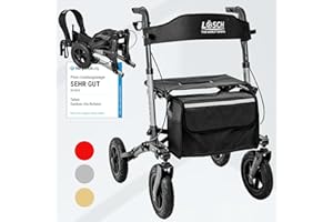 Lösch Reha Mobility Rollator faltbar & leicht mit Sitz I Preis-/Leistungssieger 3-fach faltbar I Outdoor Rollator mit Luftbereifung, Sitzfläche & Rückengurt I Rollator für Senioren