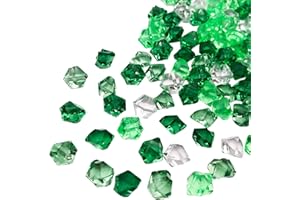 EESTECK Decorative Acrylic Ice Rocks, Clear and Green Mixed Crystals, 200 Pieces Acrylic Crystal Chunks, 11 * 14 mm Geometric Shapes Fake Acrylic Ice Rocks for Party Table Scatter Gems, Wedding Vase Filler