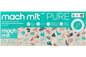 ‎MACH MIT WEPA mach m!t Handkerchiefs 4-Ply - 15 x 10 Handkerchiefs - No Bleach - Made from Recycled Cardboard - Extremely Soft & Environmentally Friendly - Made in Germany - 100% Recyclable