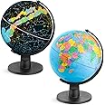 Toyrific Illuminated World Globe, 2 in 1 Kids Light Up Globe, Two Views, Globe Lamp with 8 Built-In LED Lights, Diameter 25cm, Blue