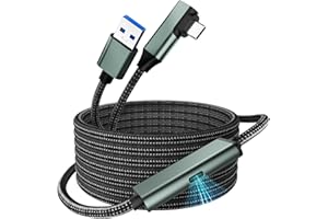 Juseisin VR Link Cable 5M Compatible with Meta Quest 3S/3/2, Pico 4, USB 3.0 to USB-C Braided Cable with 5Gbps Data & 18W PD Fast Charge, L-Shape Connector (Black-Grey)