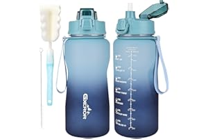 GXCROR Butelka na wodę o pojemności 2 l, 2 l, bez BPA, szczelna, nadaje się do mycia w zmywarce, motywacyjna, sportowa, siłownia, duża butelka na wlot ze słomką i oznaczeniem czasu