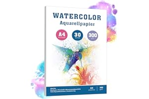 WILLINGOOD Papier akwarelowy A4, 30 arkuszy, 300 g/m², biały papier akwarelowy z szorstką powierzchnią, neutralne pH Watercolour Paper Pad, 100% bawełna bezkwasowy papier do malowania akwarelowego, rysowania i