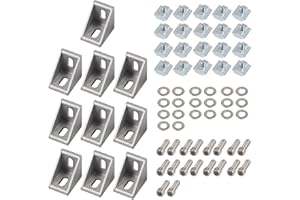 EYPINS Soporte de Ángulo Recto, 10PCS Soporte de Esquina 90 Grados, con 20 Tornillos, Conector de Tuerca en T, Tornillo de Extrusión de Aluminio 4040, Soportes de Ángulo en L con Ranura de 8mm