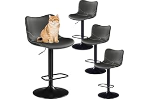 Yaheetech Bar Stools Set of 4, PU Leather Barstools with Backrest and Footrest, Height Adjustable Swivel Bar Chairs, Modern Armless Counter Stools Home Kitchen Island Stool, Dark Gray
