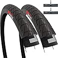 Fincci Set of Foldable 26 x 2.125 inch Slick Hybrid Bike Tyre 54-559 Tyres with Schrader Inner Tube for Cycle Road Mountain MTB Bicycle with 26x2.125 Tyres
