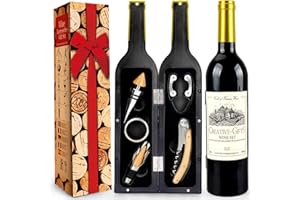 RERXN Weinflasche geformt Weinzubehör Geschenkset,Weinöffner Set Beinhaltet Weinkorkenzieher,Weinverschlüsse,Weinausgießer (Bottle 07)