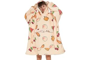 IvyH bluza z kapturem, bardzo duży koc z nadrukiem, ciepły koc Sherpa z rękawami i dużą kieszenią, dla mężczyzn, kobiet, dorosłych, nastolatków, Owoce warzyw, jeden rozmiar