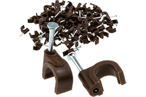 ENTIE Round Brown 7mm Cable Clips Secure Fastenings Cables [100 Pack]