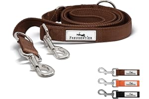 FREUDENTIER Hundeleine 2m – Verstellbare Führleine - Weich gepolstert, liegt angenehm in der Hand - Robuste Leine Hund für mittelgroße & große Hunde - Model Clyde (Braun, 25mm)