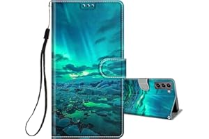 HopMore Funda para Samsung Galaxy S22 5G Cuero con Tapa Silicona Dibujo Bonita Carcasa Billetera Resistente Estilo Libro Case para Mujeres Niñas Ranuras Tarjetas Cover 360 Grados - Verde