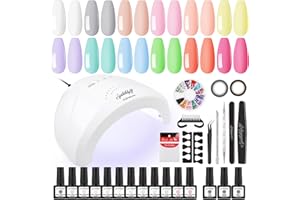 SPTHTHHPY 12+3 Gel Nail Polish Set with 48W Lamp Starter Kit - Nail Kits Full Set for Beginners with Base and Top Coat - Manicure Salon Tools Nail Art DIY at Home