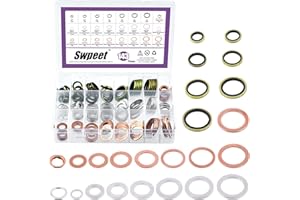 SWPEET Sweet 143 guarnizioni M8-M20 in alluminio e rondelle Cooper Tappo di scarico dell'olio in 2 stili con kit assortito O-ring zincati gialli