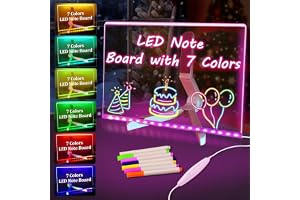 Purfex LED Drawing Board for Kids, Acrylic Message Board 13.7" x 9.8" with Heavy-Duty Steel Bracket, Dry Erase, 7 LED Colors, 4 Brightness Modes, Includes 7 Markers