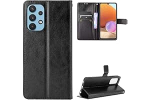 QiongniAN Case for Samsung Galaxy A32 4G (European Version) Leather Case for Samsung SM-A325F/DS Galaxy A32 4G 2021 / SM-A325M/DS Protective Case Cover Black