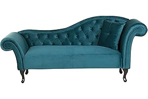 Beliani Chaise Longue tapizado en Terciopelo Azul Acolchado capitoné versión Derecha con cojín Lattes