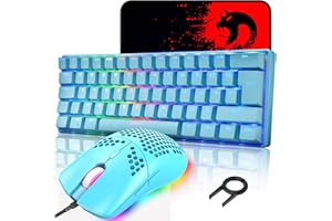 LEXONELEC UK Layout 60% Mechanical Keyboard 62 Keys Blue Switch Wired USB C 14 Chroma RGB Backlit Gaming Keyboard + 6400DPI Ultra-Light Honeycomb Mouse + Large Mouse Pad, Compatible With PS4,Xbox,PC - Blue
