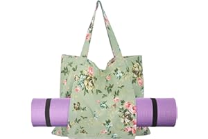Yuhtech Yoga Mat Bag, Large Pilates Bag Womens, Canvas Yoga Mat Carrier with Yoga Mat Holder Pocket, Women Sport Gym Bag for Pilates, Motion