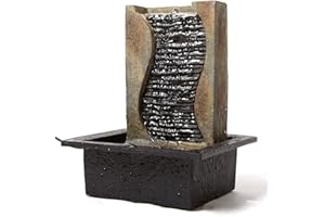 SEINHIJO Zimmerbrunnen Feng Shui Burnnen Garten Wasserfall Dekor Geschenk Modern Skulptur Arts Wohnzimmer Statue Polyresin Figuren LED Licht 27cm