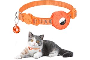 SIMKET Collar de Gato Airtag, Reflectante Collar para Gato con patrón Reflectante de Estrellas y Luna, Collar de Gato con Hebilla de Seguridad rompible para Gatitos y Cachorros (Naranja)