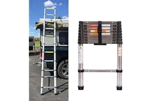 RIGOGO Échelle télescopique en Acier Inoxydable de 3,2 m - Escabeau Telescopique Pliable - Antidérapante - Échelle Extensible Multifonction - Charge maximale : 150 kg